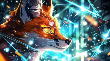 Poster - Digital Fox with Glowing Eyes.