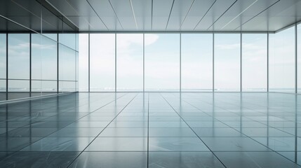 Aufkleber - A large, empty room with a view of the ocean