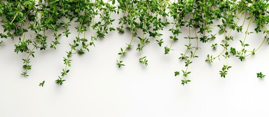 Poster - Top view of fresh thyme on white background with clipping path and full depth of field ideal for adding text in the copy space image