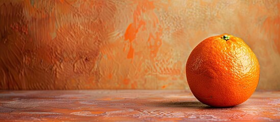 Poster - Orange citrus fruit on a stone table with a plain orange background providing ample copy space for an image
