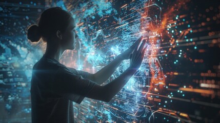 Poster - A woman is touching a screen with her hands