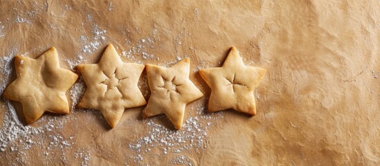 Aufkleber - Three distinct star shapes on uncooked cookie dough with copy space image