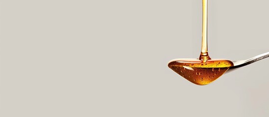 Poster - A spoonful of honey is dripped on a blank white background in images with room for text. Creative banner. Copyspace image
