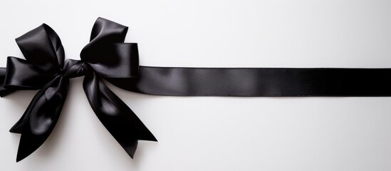 Aufkleber - Ribbon in black satin tied in a bow on a white backdrop with copy space image