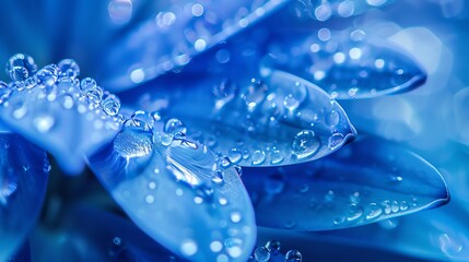 Wall Mural - water drops on a blue flower petal.