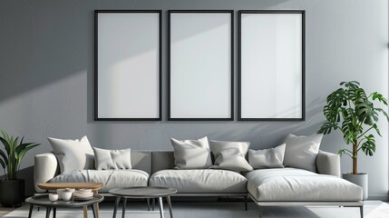 Leinwandbilder - A living room with a couch, a coffee table, and a potted plant
