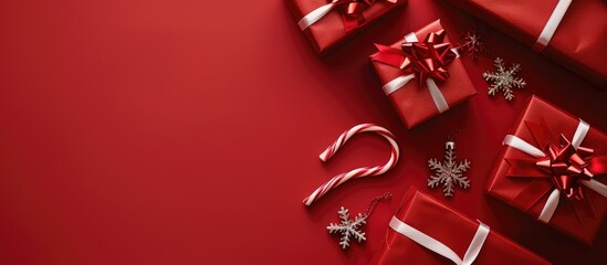 Poster - Red background with copy space image for text showcasing the Christmas presents concept