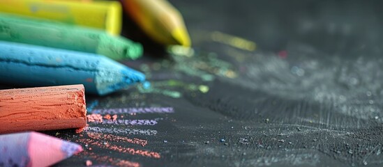 A surface for writing or drawing with chalk usually black often used in classrooms and offices especially in illustrations or as a copy space image