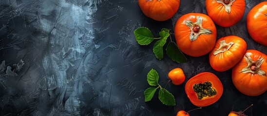 Aufkleber - Persimmons are a nutritious tropical fruit that can be a healthy addition to any meal ideal for photography with copy space image