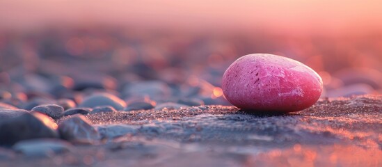 Poster - Ideal for use as a background image a pink stone stands out against a blurred backdrop with selective focused and shallow depth of field perfect for copy space image