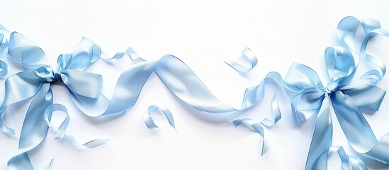 Aufkleber - Silky sky blue ribbons with bows and tails beautifully displayed against a white backdrop in this copy space image