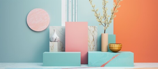 Aufkleber - Modern arrangement of different materials and geometric shapes on a pastel background creating an elegant copy space image