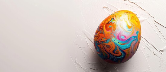 Poster - Easter egg with vibrant colors displayed on a white backdrop with copy space image