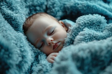 Sticker - Baby Sleeping on Blue Blanket