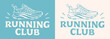 © Pictandra - Running run club banner header event invitation clothing apparel logo shirt design for runner women female sports training squad. Retro vintage groovy 80s blue aesthetic quotes printable cut file.