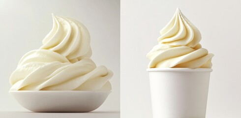 An isolated white bowl bundle of whipped cream is displayed on a transparent background