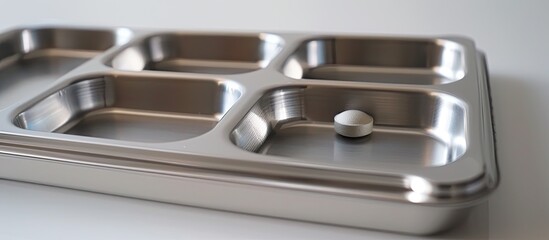 Aufkleber - White background featuring a stainless steel pill counting tray with copy space image