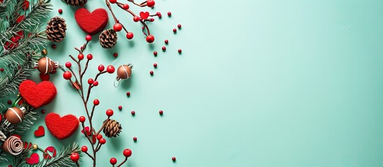 Aufkleber - Valentine s decorations in red and brown on a mint background with space for text or images. Creative banner. Copyspace image