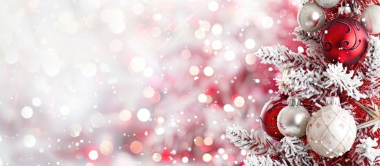 Poster - Festive Christmas card featuring a white and red design with copy space image