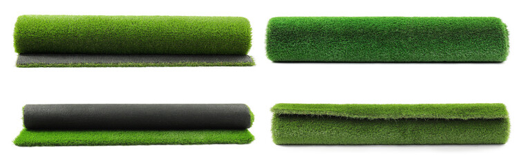 Wall Mural - Rolls of green artificial turf isolated on white, set