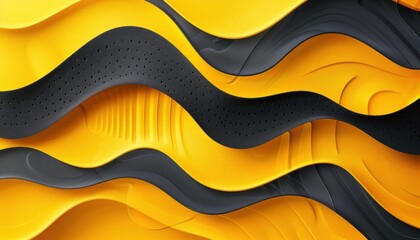 This is a detailed close up showcasing a striking yellow and black wave pattern design