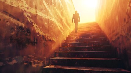 A person leading on steps to upward leading to success, success concept image, steps leading to success background	
