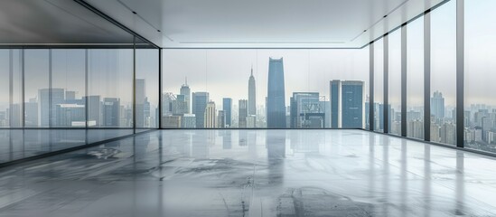 Aufkleber - Modern buildings and skyline on an empty floor with copy space image