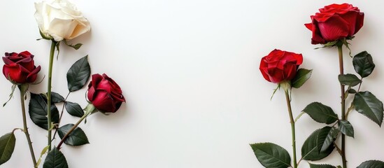 Poster - Isolated red and white roses on a white backdrop with copy space image