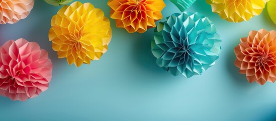 Poster - Father s Day celebration concept with paper decorations against a colorful backdrop features copy space image