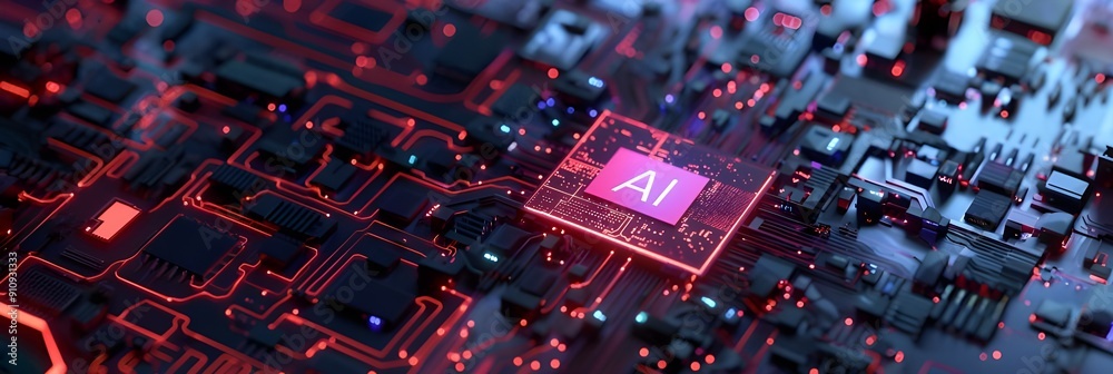 Artificial Intelligence concept background, AI Chip processing data ...
