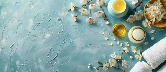 Aufkleber - Spa treatments displayed on a bright backdrop featuring copy space image
