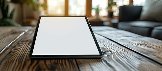 Poster - Tablet mockup displayed with a blank white screen on a table with copy space image