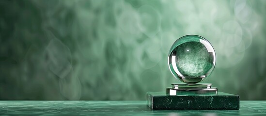 Poster - Metal holder with a green background showcasing a glass pearl allows for a copy space image
