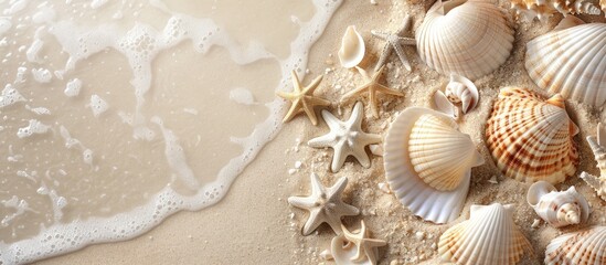 Poster - Seashells and sand with copy space image