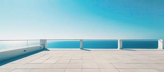 Poster - Terrace with no people against a clear blue sky with space for a picture. Creative banner. Copyspace image