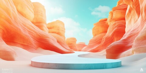 Wall Mural - White Circular Platform In A Canyon With Orange Rock Walls