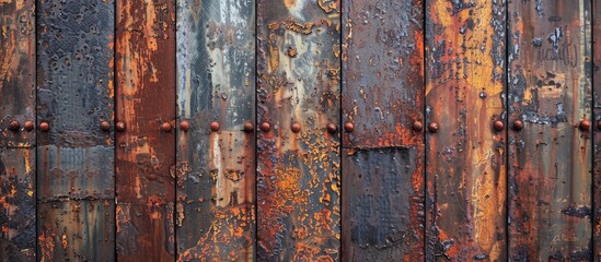 Poster - Rusty old steel wall providing a textured background for text placement with copy space image