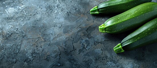 Aufkleber - Vibrant green zucchinis on a stone background with space for text or images. Creative banner. Copyspace image