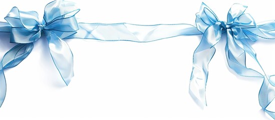 Aufkleber - Silky sky blue ribbons with bows and tails beautifully displayed against a white backdrop in this copy space image