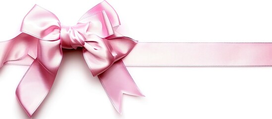 Sticker - Pink satin bow with crisscross ribbon on a white background for a copy space image