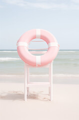 Wall Mural - Pink lifeguard chair on the beach