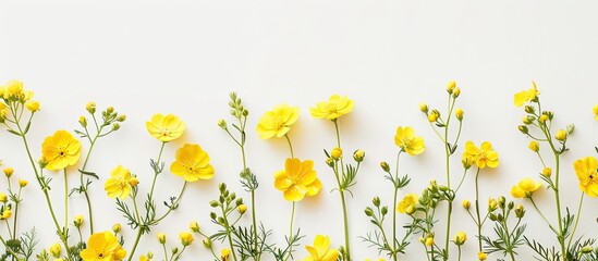 Poster - Spring themed yellow flowers on a white backdrop highlighting the essence of the season with a copy space image