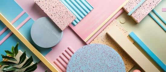 Aufkleber - Modern arrangement of different materials and geometric shapes on a pastel background creating an elegant copy space image