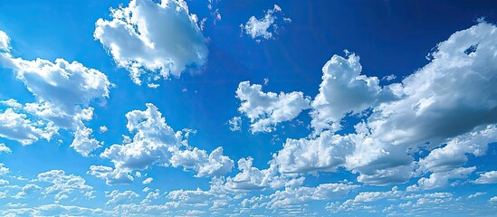 Aufkleber - A sunny summer day with fluffy clouds against a vivid blue sky in a scenic landscape perfect for a copy space image
