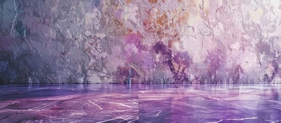 Sticker - A stunning vintage stone wall with a polished texture alongside a beautiful terrazzo floor in purple or marbled tones perfect for a copy space image