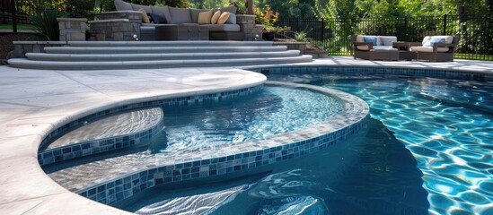 Wall Mural - A section of a pool with stairs featuring a curved edge and ample space for adding images