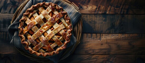 Poster - A homemade apple pie with marmalade captured in a dark and moody photograph with copy space image