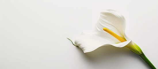Poster - A stunning calla lily blossom set against a white backdrop providing copy space image