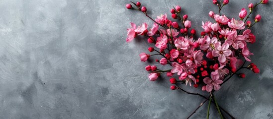 Leinwandbilder - A Valentine s Day card featuring affectionate messages and spring blooms on a soft gray backdrop suitable for Valentine s Day Women s Day and Mother s Day with a top down view and ample copy space im