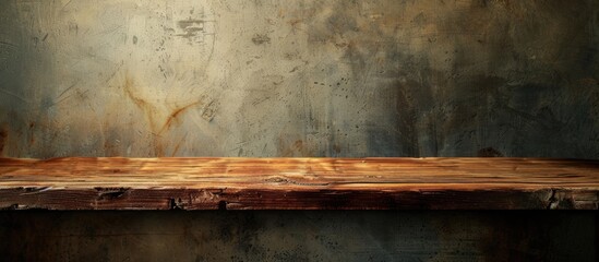 Canvas Print - Wooden table over a grungy wall providing an empty copy space image